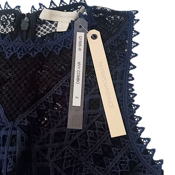 Jonathan Simkhai Sheer Lace Dress Sz 2 Midi NEW Lattice Embroidered Trumpet - Picture 10 of 16